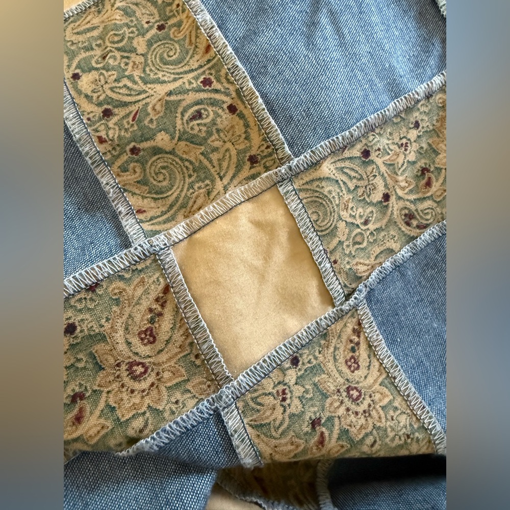 Vintage Chambray denim, paisley patchwork, elastic waistband maxi skirt S/M - Picture 6 of 6